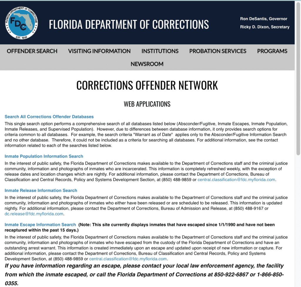 florida department of corrections inmate search