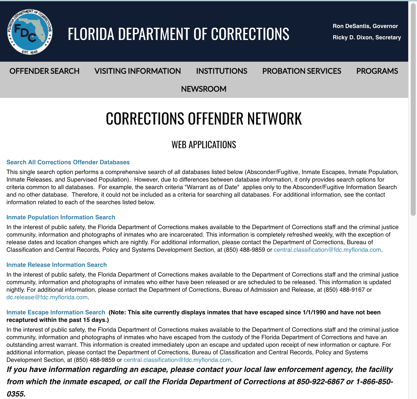 florida department of corrections inmate search