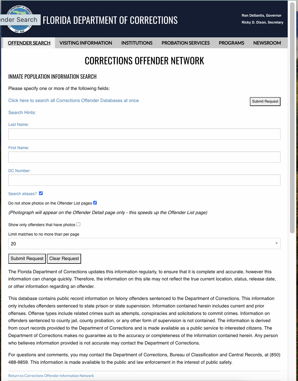 Florida Inmate Population Search